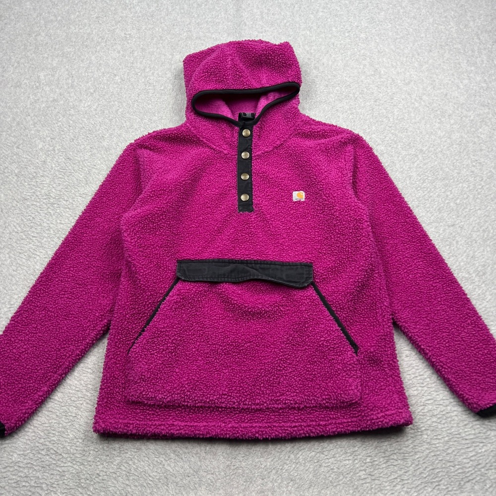 Carhartt Sherpa Hoodie Girls XL 14 Pink Pile Fleece Pullover Snap Neck TK9898-G